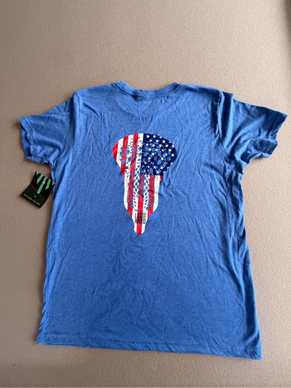 LAX So Hard Lacrosse American Flag tee in blue Youth XL NWT